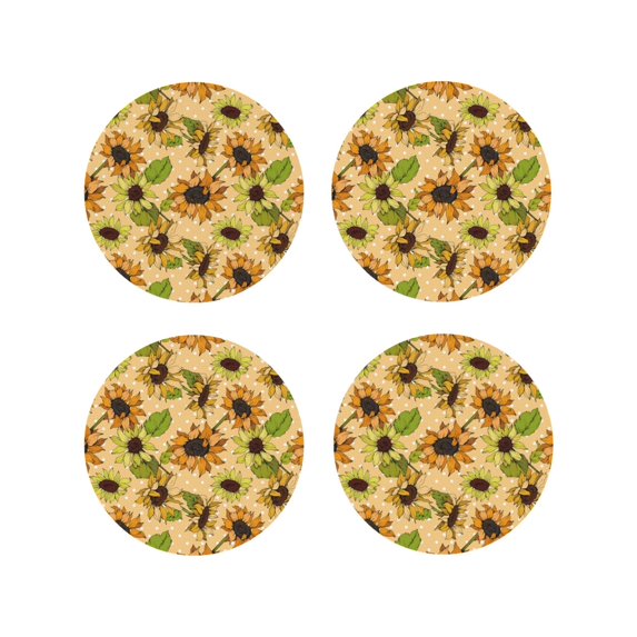 Lsque Sunflowers Pattern 4" Drink Coasters Set of 4, PVC Leather Absorbent Coasters, Table Coaster Set Decorative Coffee Cup Coasters Housewarming Gift -Round Shape