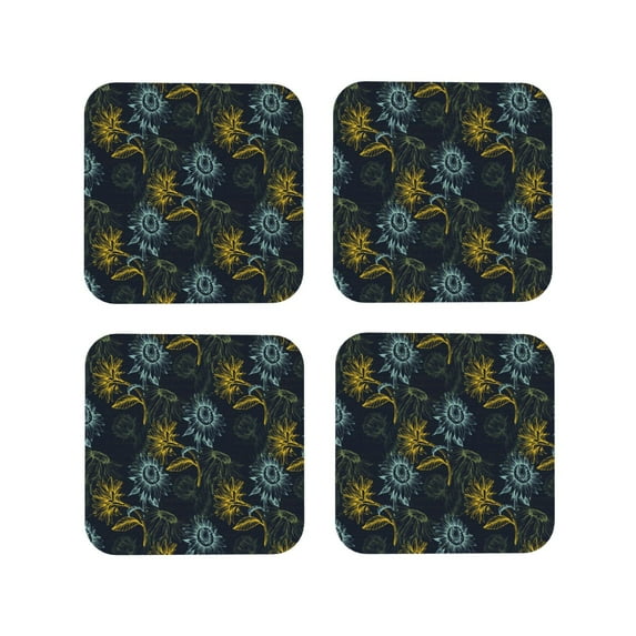 Lsque Sunflowers Pattern 4" Drink Coasters Set of 4, PVC Leather Absorbent Coasters, Table Coaster Set Decorative Coffee Cup Coasters Housewarming Gift -Square