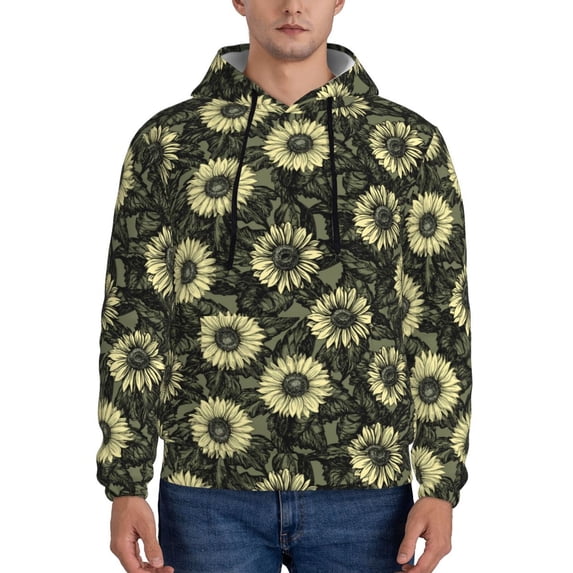 Lsque Sunflowers Pattern Casual Men's Hoodie,Hooded Sweatshirt with Kangaroo Pocket,Pullover Hoodie-X-Large