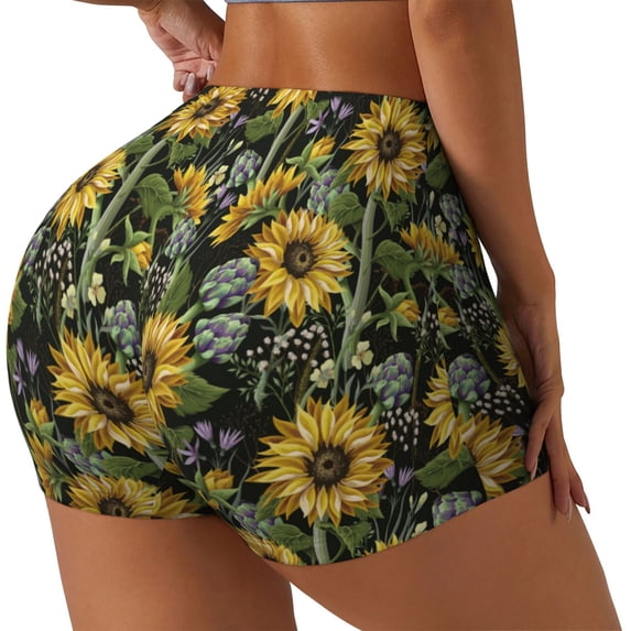 Lsque Sunflowers Pattern High Waisted Biker Shorts for Women-Tummy Control Fitness Athletic Workout Running Yoga Gym Shorts,Moisture-Wicking-Large