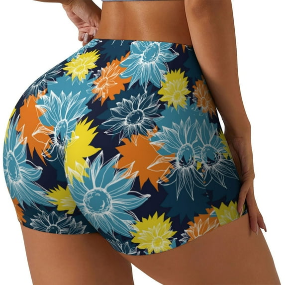 Lsque Sunflowers Pattern High Waisted Biker Shorts for Women-Tummy Control Fitness Athletic Workout Running Yoga Gym Shorts,Moisture-Wicking-Small