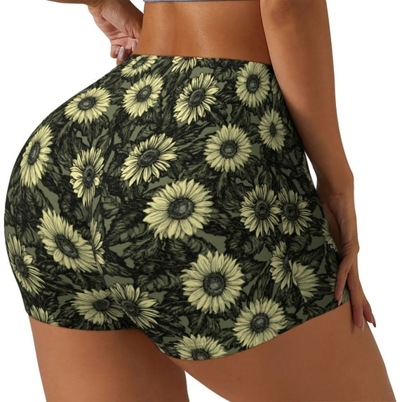 Lsque Sunflowers Pattern High Waisted Biker Shorts for Women-Tummy Control Fitness Athletic Workout Running Yoga Gym Shorts,Moisture-Wicking-XX-Large