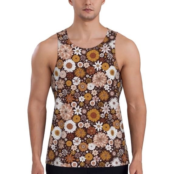 Lsque Sunflowers Pattern Mens Tank Tops Muscle Athletic Quick Dry Sleeveless Workout Fitness T Shirts Beach Tank Top, Loose-fit Sleeveless Shirt for Men-Medium