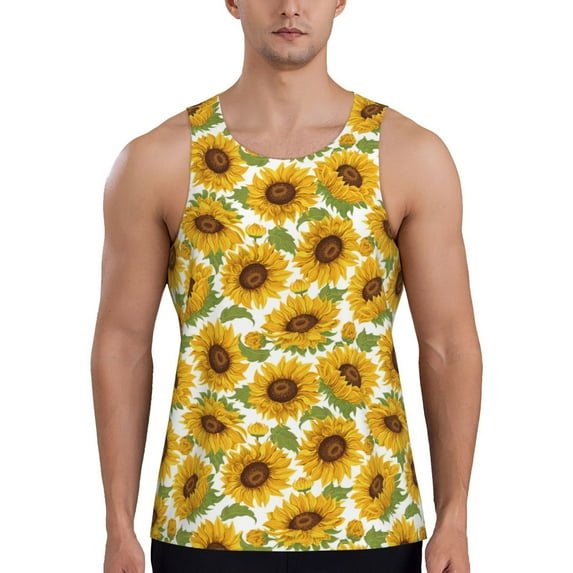 Lsque Sunflowers Pattern Mens Tank Tops Muscle Athletic Quick Dry Sleeveless Workout Fitness T Shirts Beach Tank Top, Loose-fit Sleeveless Shirt for Men-XX-Large