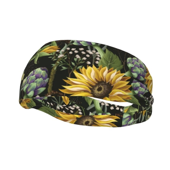 Lsque Sunflowers Pattern Sweatbands Sports Headband for Men & Women - Moisture Wicking Athletic Cotton Terry Cloth Sweatband for Tennis, Basketball, Running