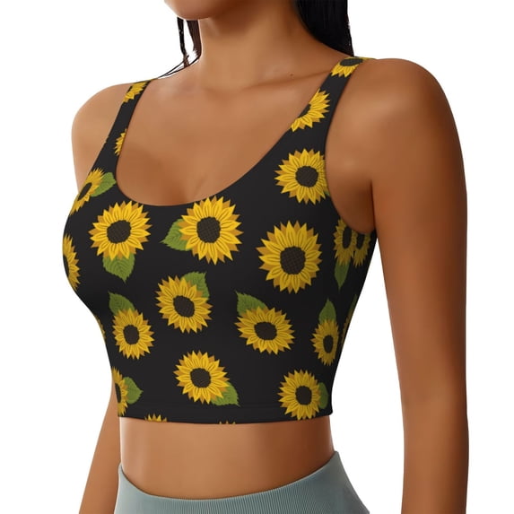 Lsque Sunflowers Printed Women'S Sports Bra, Compression, Moisture Wicking, High-Impact Sports Bra For Women,Supportive sports bra-Small