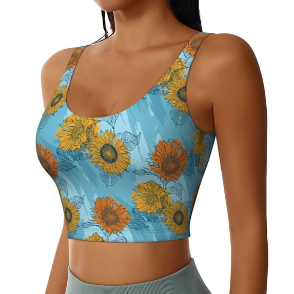 Lsque Sunflowers Printed Women'S Sports Bra, Compression, Moisture Wicking, High-Impact Sports Bra For Women,Supportive sports bra-XX-Large