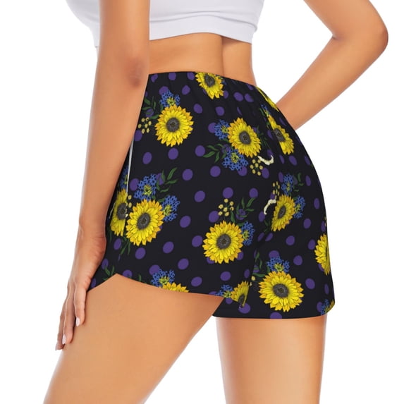 Lsque Sunflowers Printed Women's Running Shorts with Liner Pockets,Elastic Quick Dry Workout Athletic Gym Yoga Shorts,Womens High Waist Shorts-Large