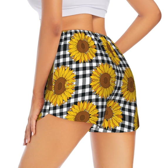 Lsque Sunflowers Printed Women's Running Shorts with Liner Pockets,Elastic Quick Dry Workout Athletic Gym Yoga Shorts,Womens High Waist Shorts-Medium