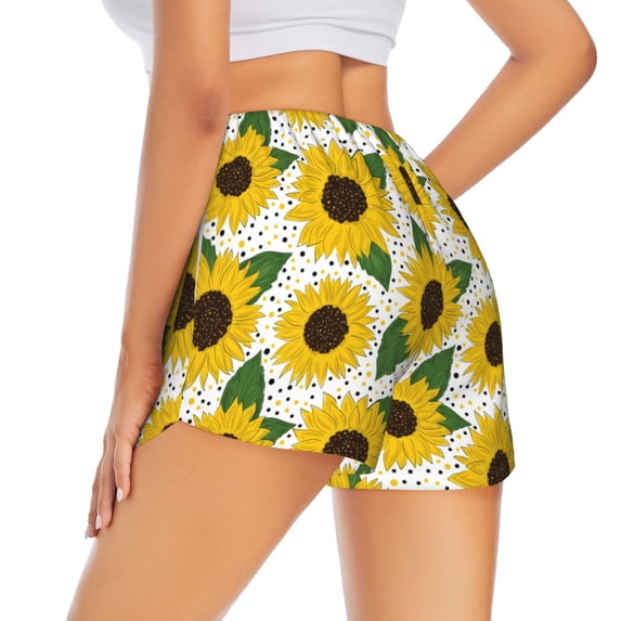Lsque Sunflowers Printed Women's Running Shorts with Liner Pockets,Elastic Quick Dry Workout Athletic Gym Yoga Shorts,Womens High Waist Shorts-Medium