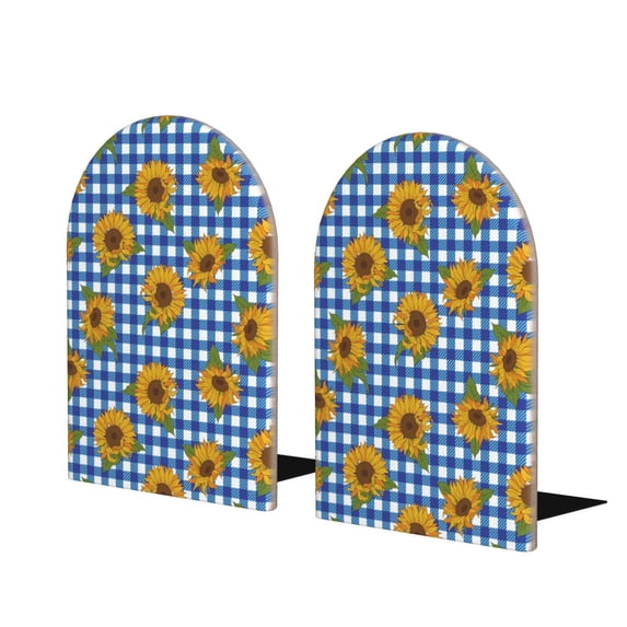 Lsque Sunflowers Printed Wood Bookends,Non-Skid Bookend for Shelves,Heavy Duty Support Bookends,Non-Slip Foam Pads for Office, Home, and Library,1 Pair