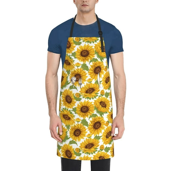 Lsque Sunflowers Waterproof Apron Chef Aprons for Men Heavy Duty Chemical Work Apron Extra Long Grilling Aprons with Adjustable Bib Apron