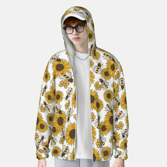 Lsque Sunflowers and Bees UPF 50+ Lightweight Sun Protection Men's Women's Long Sleeve Shirt, Hoodie Performance -3X-Large
