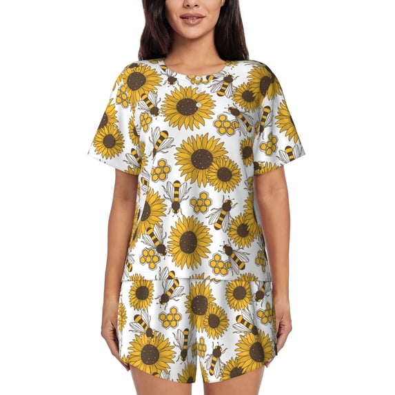 Lsque Sunflowers and Bees Women's Short-Sleeved Pajama Set - 2 Piece Soft and Lightweight Sleepwear Set-3X-Large