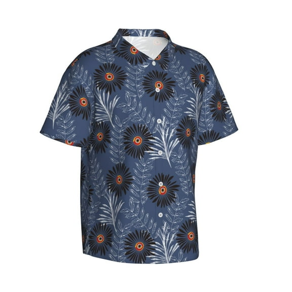 Lsque Sunflowers pattern Hawaiian Shirt for Men, Unisex Summer Beach Casual Short Sleeve Button Down Shirts-Large