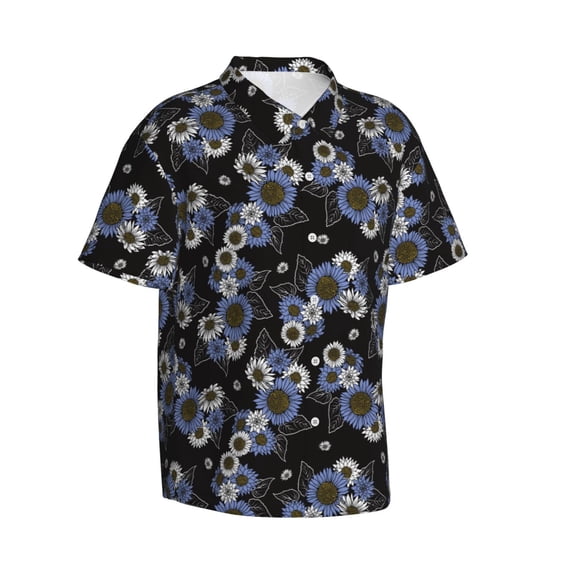 Lsque Sunflowers pattern Hawaiian Shirt for Men, Unisex Summer Beach Casual Short Sleeve Button Down Shirts-Small