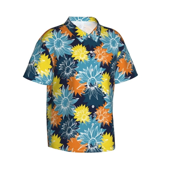 Lsque Sunflowers pattern Hawaiian Shirt for Men, Unisex Summer Beach Casual Short Sleeve Button Down Shirts-XX-Large