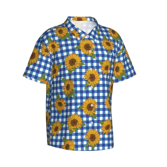 Lsque Sunflowers pattern Hawaiian Shirt for Men, Unisex Summer Beach Casual Short Sleeve Button Down Shirts-XX-Large