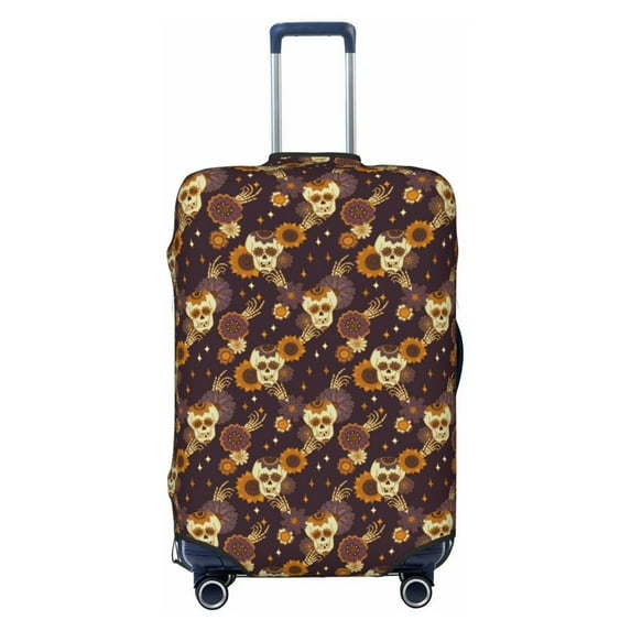 Lsque Sunflowers with Skull and Hand Printed Luggage Cover, Travel Luggage Protector,Scratch and Dirt Resistant, Fits 18-32 Inch Luggage - Large