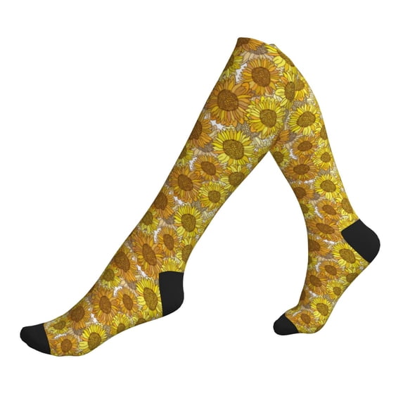 Lsque Sunflowers1 Pattern Sport Compression Socks for Men & Women 15-20 mmHg Knee High Nurse Pregnant Running Medical and Travel Athletic