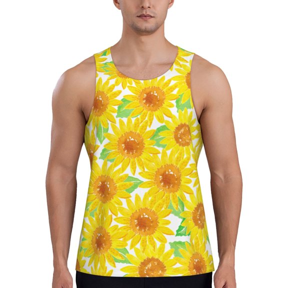 Lsque Sunflowers2 Pattern Mens Tank Tops Muscle Athletic Quick Dry Sleeveless Workout Fitness T Shirts Beach Tank Top, Loose-fit Sleeveless Shirt for Men-Medium