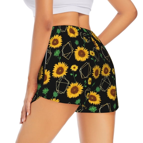 Lsque Sunflowers3 Printed Women's Running Shorts with Liner Pockets,Elastic Quick Dry Workout Athletic Gym Yoga Shorts,Womens High Waist Shorts-Medium