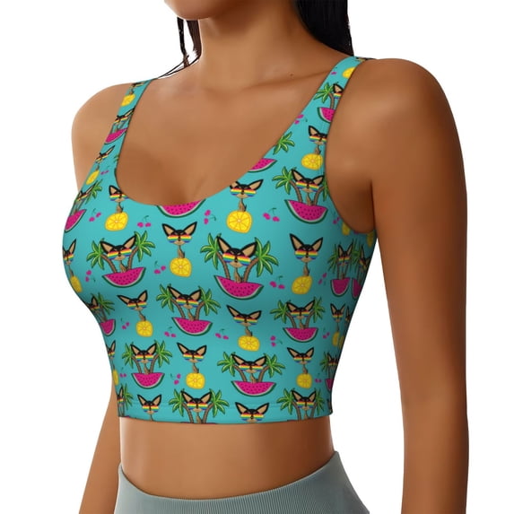 Lsque Sunmmer Cat Printed Women'S Sports Bra, Compression, Moisture Wicking, High-Impact Sports Bra For Women,Supportive sports bra-Medium