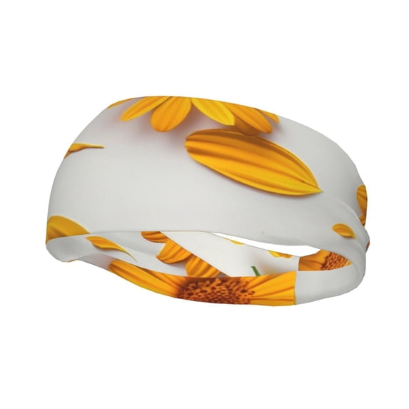 Lsque Sunny Yellow SunFlower Pattern Sweatbands Sports Headband for Men & Women - Moisture Wicking Athletic Cotton Terry Cloth Sweatband for Tennis, Basketball, Running