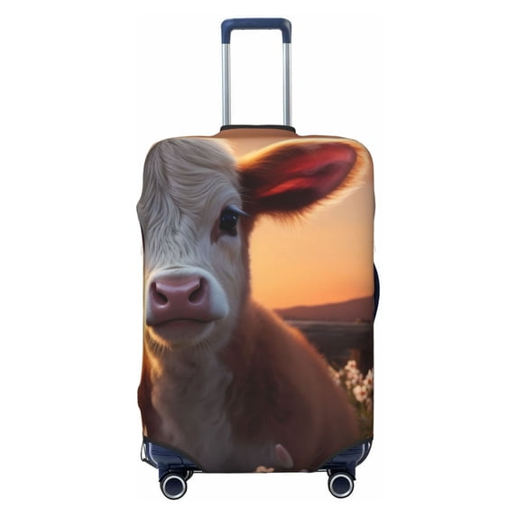 Lsque Sunset Calf Flower Field Printed Luggage Cover, Travel Luggage Protector,Scratch and Dirt Resistant, Fits 18-32 Inch Luggage - Large