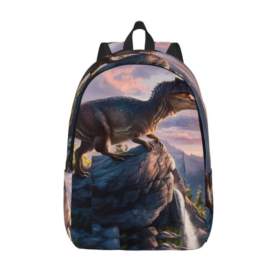 Lsque Sunset Cliff Dinosaur Pattern Canvas Daypack, Durable Backpack, High-quality Versatile Backpack,Vintage Compact Backpack-Medium