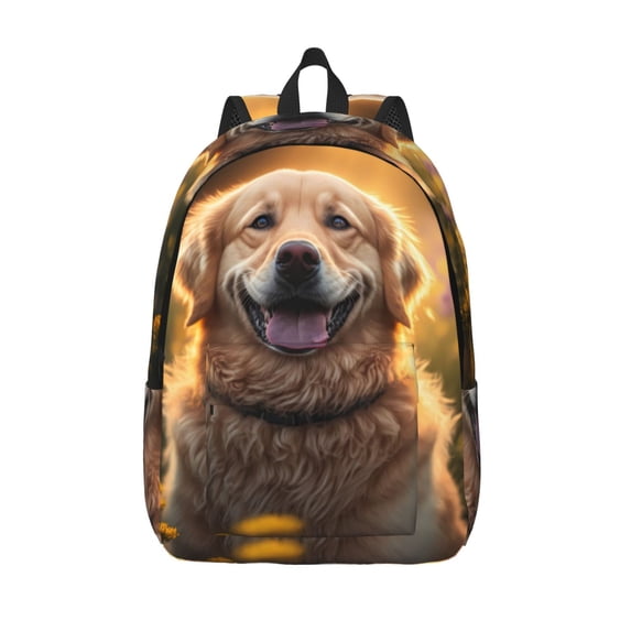 Lsque Sunset Daisy Dog Pattern Canvas Daypack, Durable Backpack, High-quality Versatile Backpack,Vintage Compact Backpack-Medium