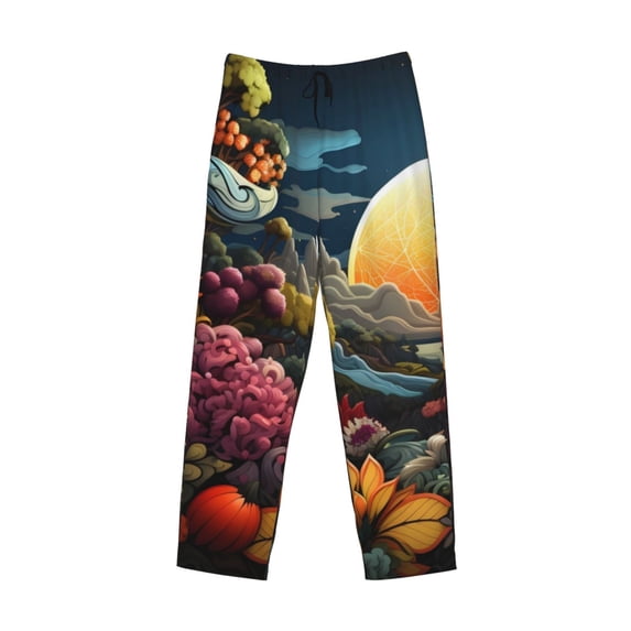 Lsque Sunset Floral Fantasy Landscape Print Men's Pajama Pants, Lounge Pant - Comfortable Home Wear,Elastic Waistband, Stylish Design-Large