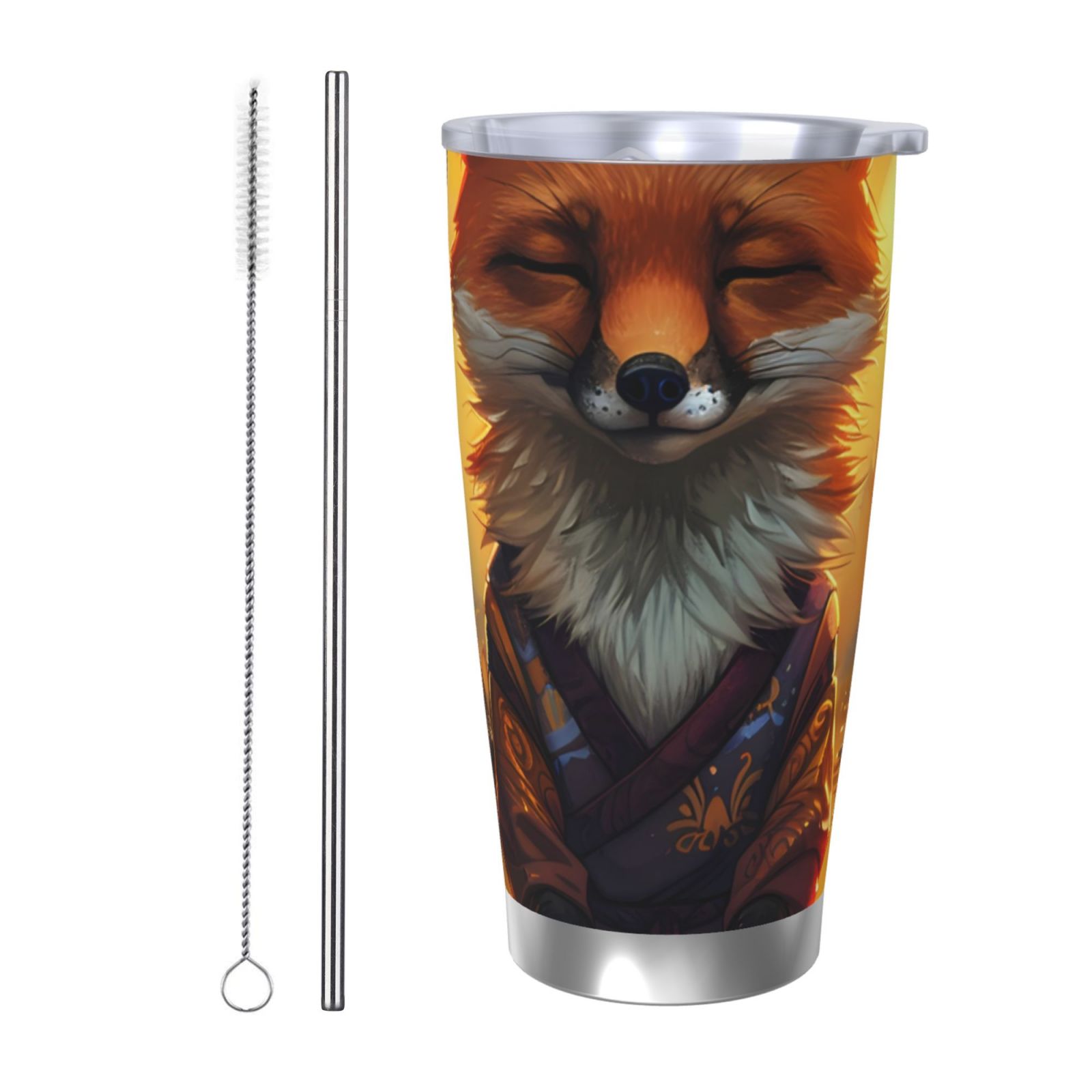 Lsque Sunset Maple Tree Fox Pattern 20oz Car Cup with Lid and Straw ...