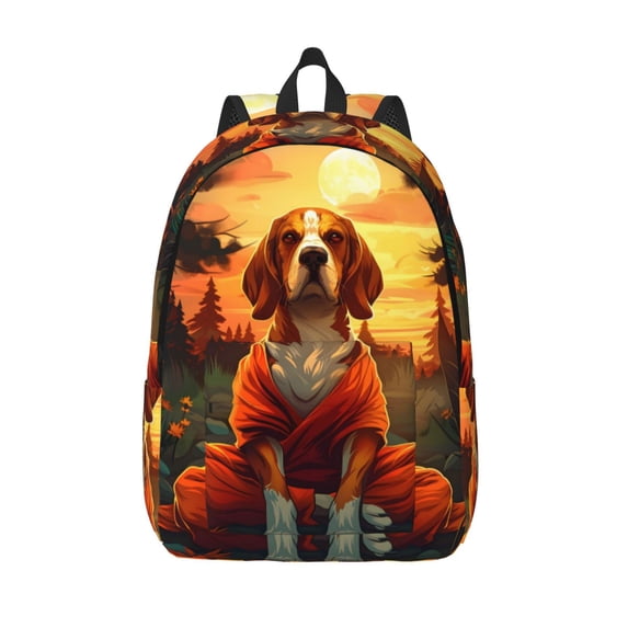Lsque Sunset Meditating Dog Pattern Canvas Daypack, Durable Backpack, High-quality Versatile Backpack,Vintage Compact Backpack-Medium