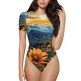 thumbnail image 1 of Lsque Sunset Sky Sunflower Women's Crew Neck Short Sleeve Bodysuit Basic T Shirts Tops Onesie Adult Cute Pajama-Medium, 1 of 8