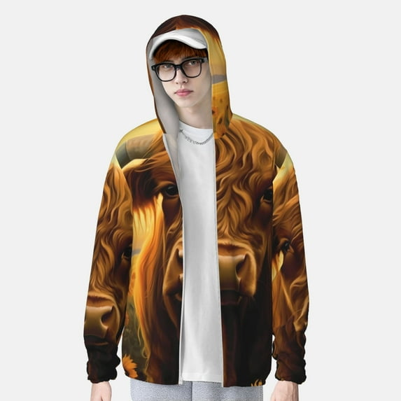 Lsque Sunset Sunflower Cow A UPF 50+ Lightweight Sun Protection Men's Women's Long Sleeve Shirt, Hoodie Performance -XX-Large