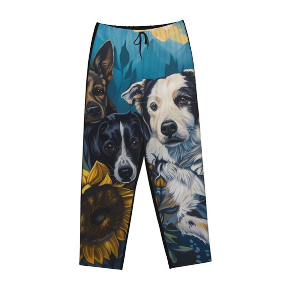 Lsque Sunset Sunflower Dog Print Women's Pajama Pants, Lounge Pant - Comfortable Home Wear,Elastic Waistband, Stylish Design-Small