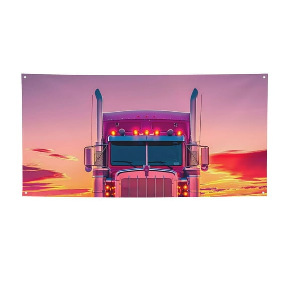 Lsque Sunset Truck Highway Pattern Party Banner, Festive Banner , Holiday Celebrations and Events for Carnival Birthday Party Festival Decorations-Small