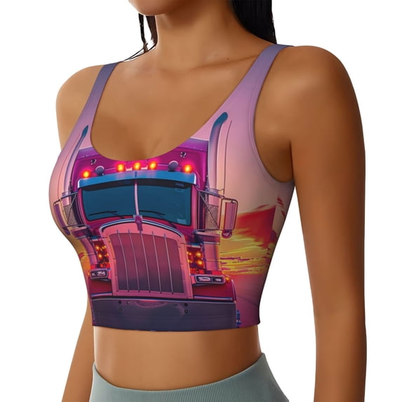 Lsque Sunset Truck Highway Printed Women'S Sports Bra, Compression, Moisture Wicking, High-Impact Sports Bra For Women,Supportive sports bra-Large