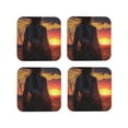 thumbnail image 1 of Lsque Sunset Western Cowgirl Pattern 4" Drink Coasters Set of 4, PVC Leather Absorbent Coasters, Table Coaster Set Decorative Coffee Cup Coasters Housewarming Gift -Square, 1 of 6