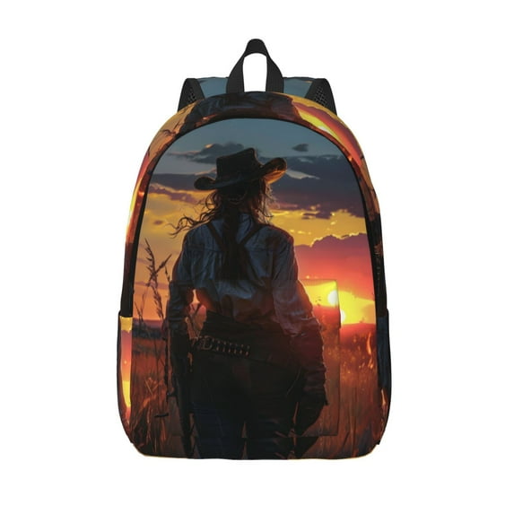 Lsque Sunset Western Cowgirl Pattern Canvas Daypack, Durable Backpack, High-quality Versatile Backpack,Vintage Compact Backpack-Small
