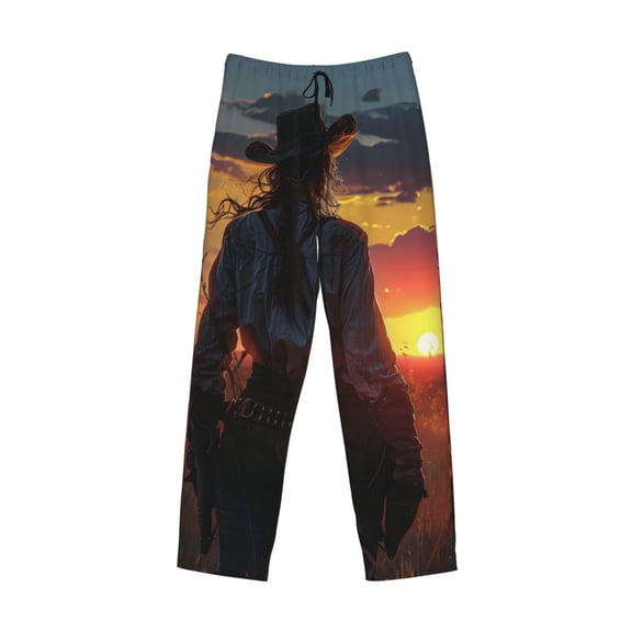 Lsque Sunset Western Cowgirl Print Men's Pajama Pants, Lounge Pant - Comfortable Home Wear,Elastic Waistband, Stylish Design-Large