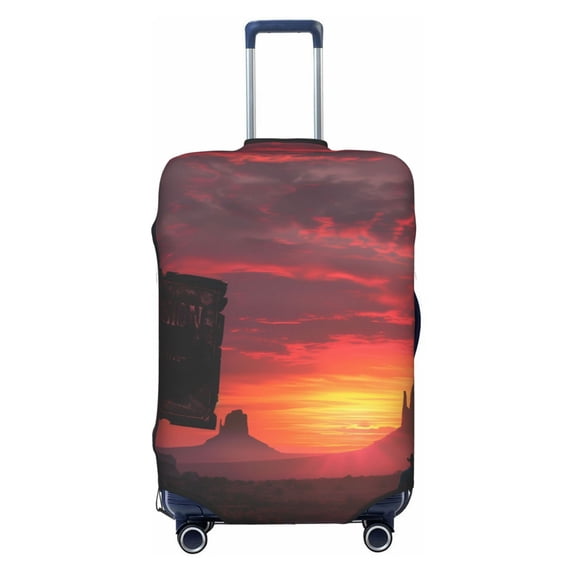 Lsque Sunset Western Desert Cowboy Printed Luggage Cover, Travel Luggage Protector,Scratch and Dirt Resistant, Fits 18-32 Inch Luggage - X-Large