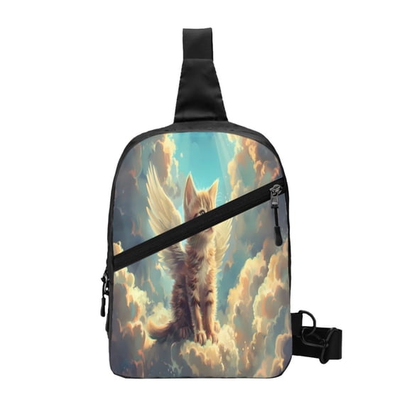 Lsque Sunshine Cloud Cute Cat Pattern Chest Package – Foldable Waterproof Chest Bag with Adjustable Shoulder Strap, Double Zipper Compartments & D-Buckle Design