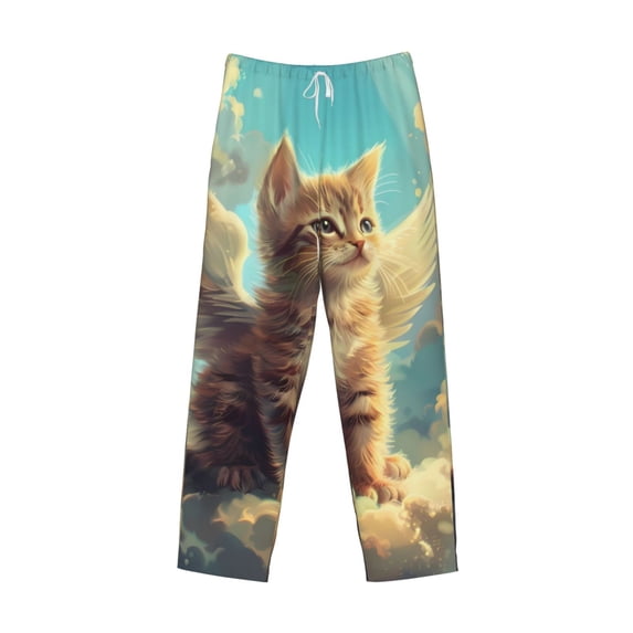 Lsque Sunshine Cloud Cute Cat Print Men's Pajama Pants, Lounge Pant - Comfortable Home Wear,Elastic Waistband, Stylish Design-Small