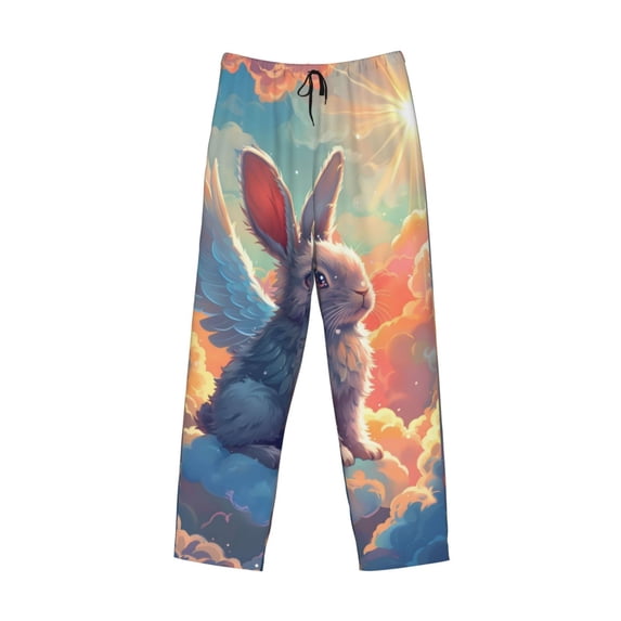 Lsque Sunshine Winged Rabbit Print Men's Pajama Pants, Lounge Pant - Comfortable Home Wear,Elastic Waistband, Stylish Design-Large