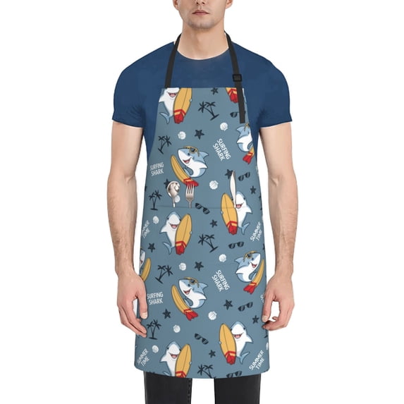 Lsque Surf Shark Waterproof Apron Chef Aprons for Men Heavy Duty Chemical Work Apron Extra Long Grilling Aprons with Adjustable Bib Apron
