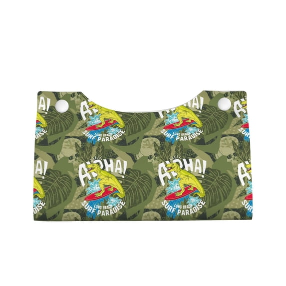 Lsque Surfing Dinosaur Printed Long Tissue Box Cover Holder, Facial Paper Organizer Dispenser,Triangle with Bottom Belt, PVC Leather Decorative Organizer
