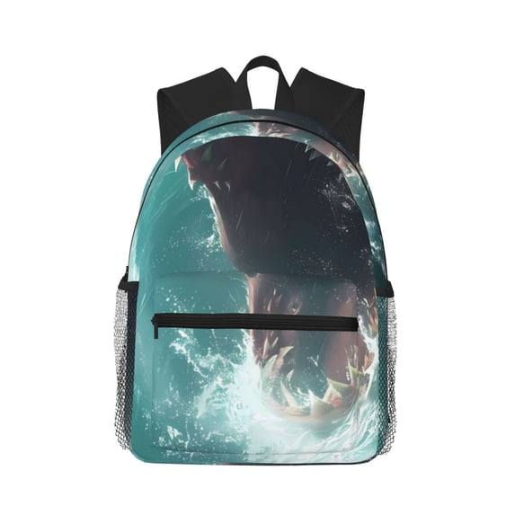 Lsque Surfing Shark Classic Casual Backpack - Large Capacity Water-Resistant Backpack for School, Work, Travel, and Outdoor Activities