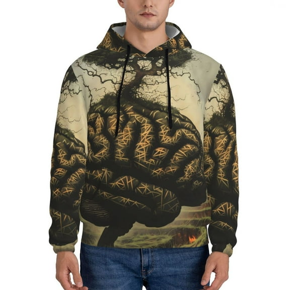 Lsque Surreal Brain Tree Pattern Casual Men's Hoodie,Hooded Sweatshirt with Kangaroo Pocket,Pullover Hoodie-Small